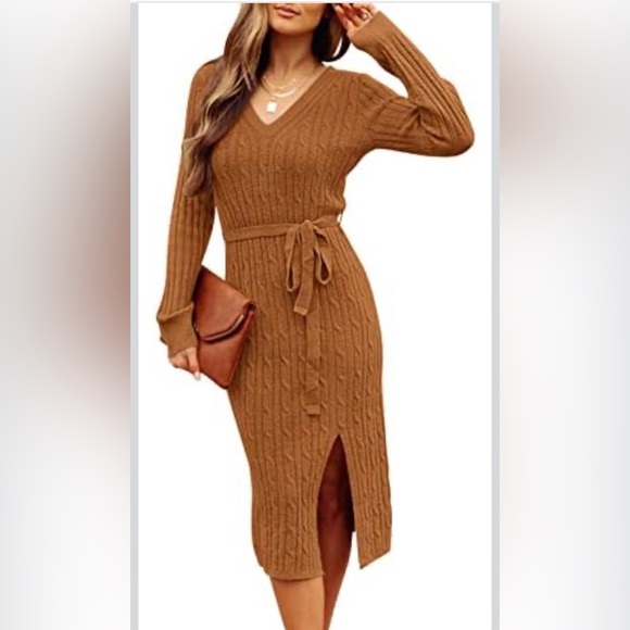 Elegant Brown Knit Dress - Picture 2 of 4